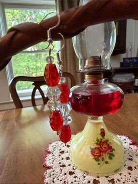 Handmade Red Crystal Bead Dangle Earrings - Faceted Drop Design
